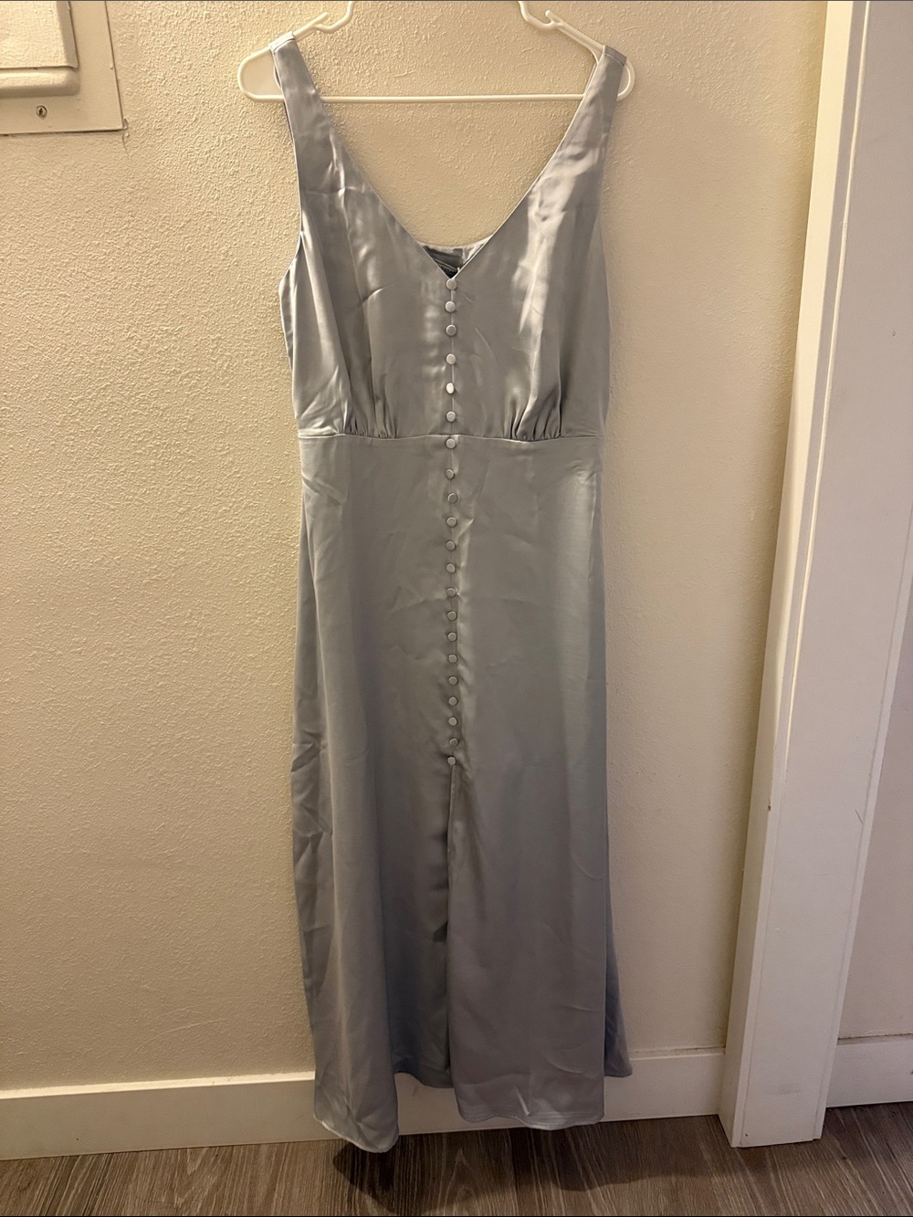 RIHOAS Silver Satin Button-Front Slip Dress